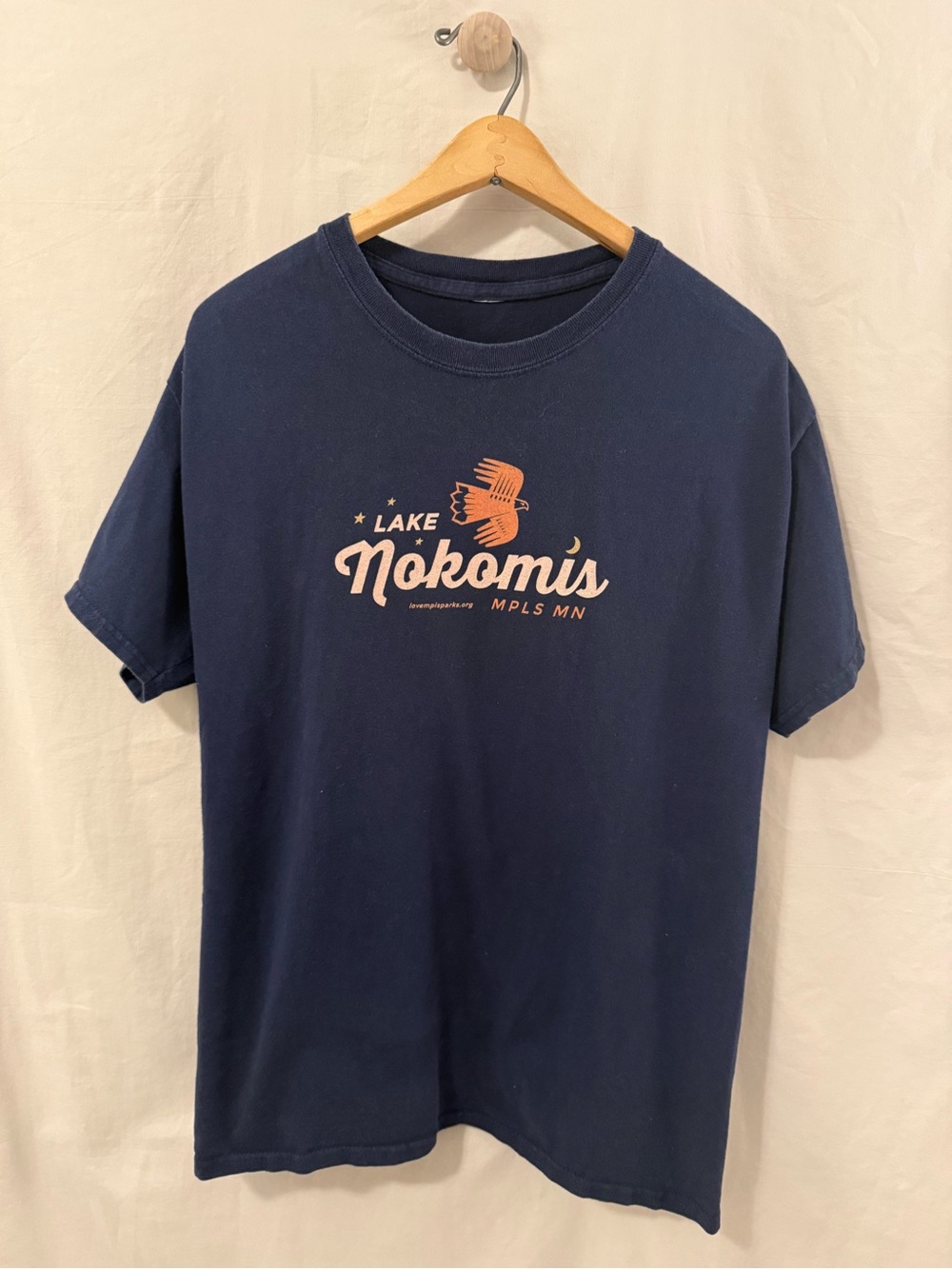 Lake Nokomis Navy Graphic Tee with Peach Print